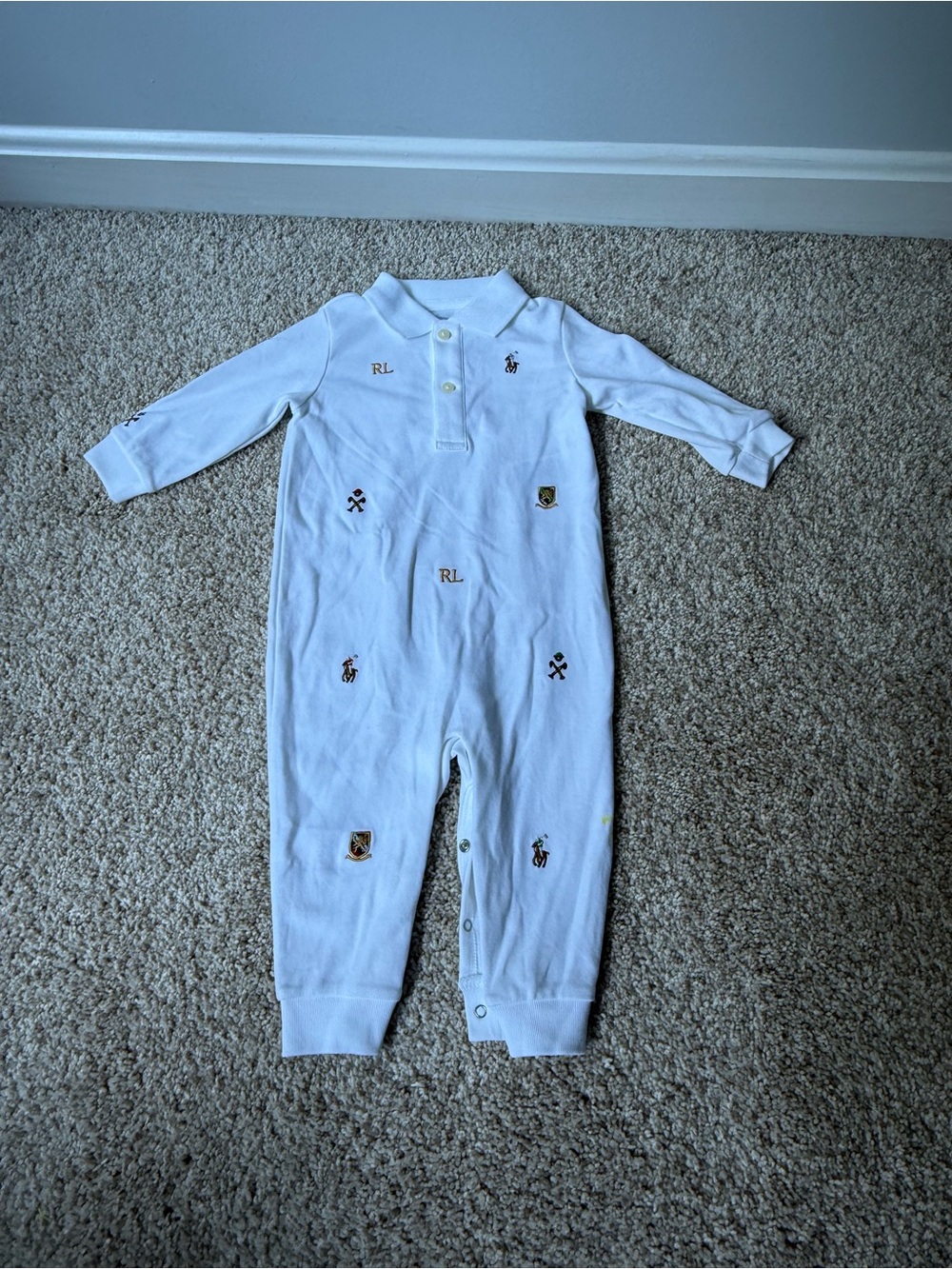 Polo by Ralph Lauren White Embroidered Polo Patch Footie